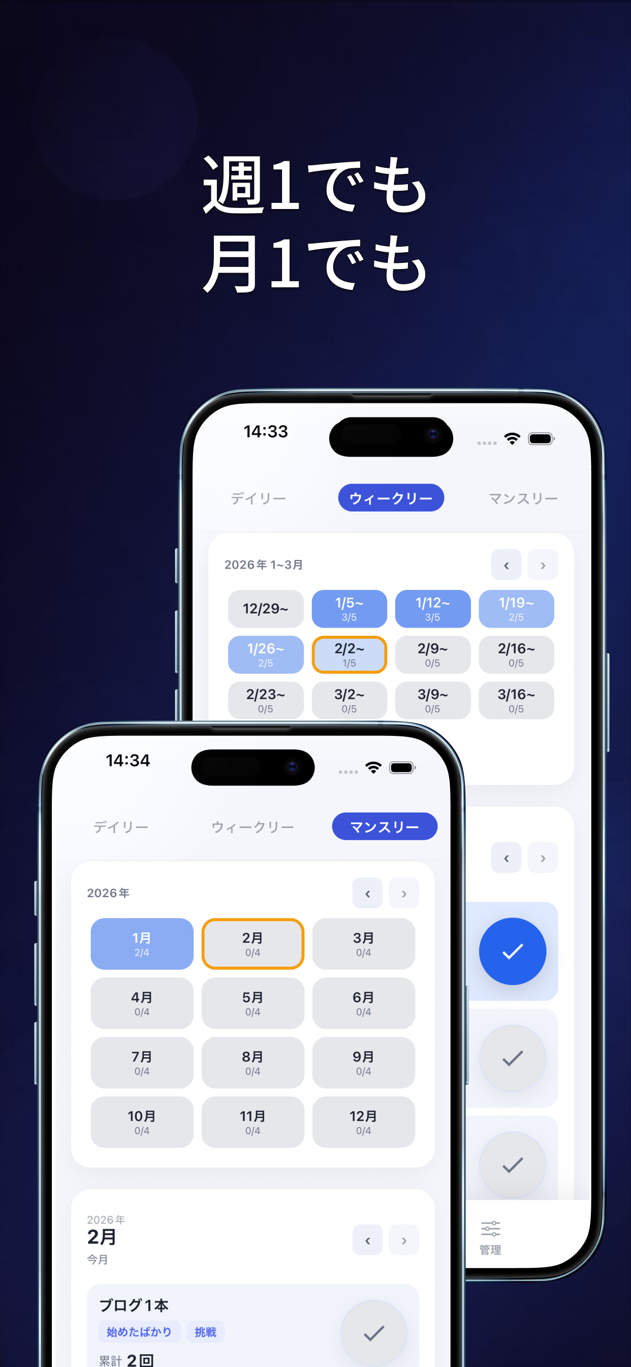 週1でも月1でも - ウィークリー・マンスリー表示